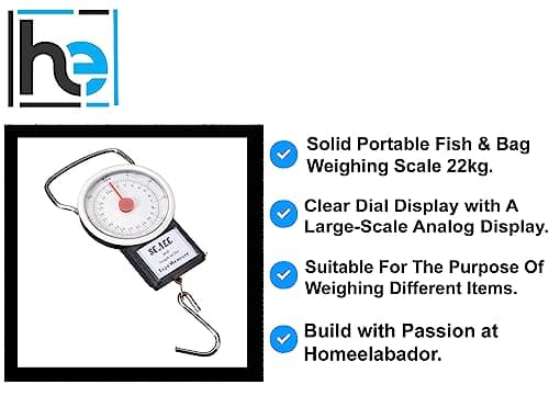 Portable Fish Weighing Scale 22 kg / 50 Ibs Hanging Hook Scale Including 1 m Measure Tape Luggae Weighing Scales by HomeElabador — view 3
