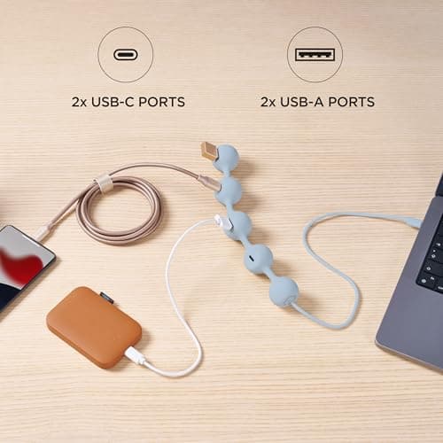 LEXON Peas HUB-C USB Hub with 2 USB-A and 2 USB-C Ports, Multiport USB extender for MacBook, Ultrabooks and Tablets, USB C to USB Adaptor, Supports Charging and Data Transfer - Yellow — view 4