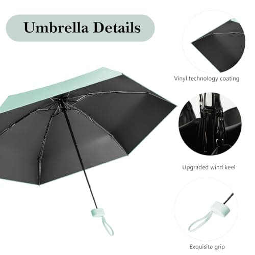 Sykerout Compact Travel Umbrella - Lightweight, Windproof, UV Protection, with Capsule Case, Perfect for Women's Handbags (Mint Green) — view 6