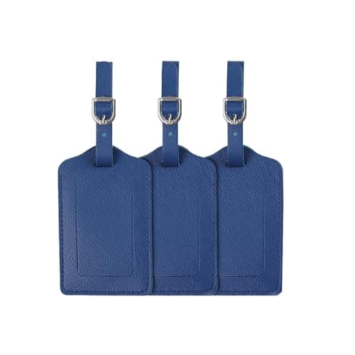 Vigorport Leather Luggage Tags 3 Pack Privacy Protection Travel Bag Labels Suitcase Tags (Blue)
