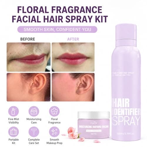 Floral Fragrance Facial Hair Identifier Spray Kit - Purple Dermaplaning Face Care Set, Fine Mist Shaving Aid, Moisturizing Cream Included, Smooth Soft Skin, Home And Travel Use — view 4