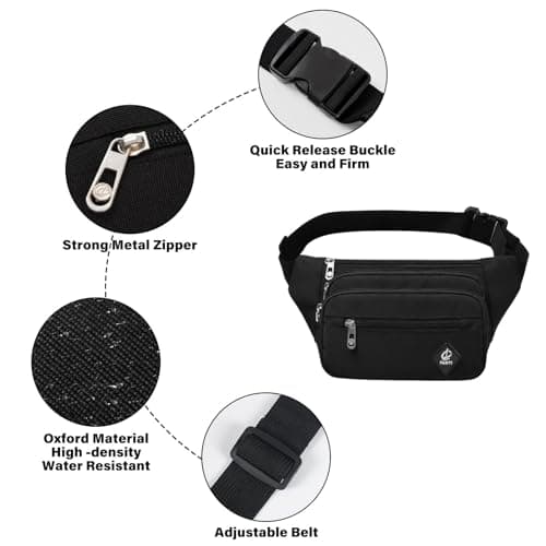 Minnhua 4 Pockets Bum Bag Fanny Pack Bumbags for Men Women Waterproof Waist Bag Large Capacity Waist Packs with 64cm Extended Belt for Dog Walking Sport Running Hiking Cycling Travel — view 3