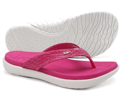 KuaiLu Womens Flip Flops Ladies Yoga Mat Comfortable Walking Thong Sandals with Plantar Fasciitis Arch Support Slip On Indoor Outdoor for Summer, Red White Size 7 — view 3