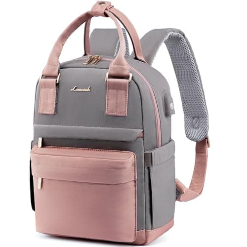 LOVEVOOK Backpack Womens Small Fashion Rucksack Bag for Ladies with USB Port Waterproof Handbag for Girls Anti-theft Mini Casual Daypack City Pack for School Uni Travel, Pink Grey