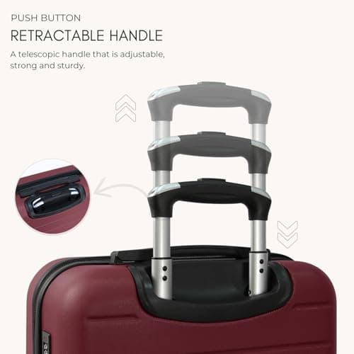 Rocklands® Lightweight 4 Wheel Hard Shell Luggage Suitcase Rynair Cabin Travel Bag 55x40x20cm - ABS822 (Maroon) — view 4