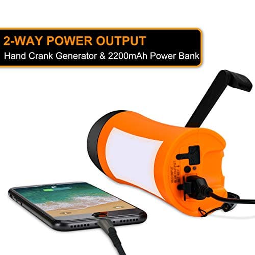 Emergency Hand Crank Flashlight & Phone Charger, Wind-Up Dynamo Torch, USB Power Bank, LED Camping Lantern for Hiking, Survival Kit, Holiday Gift(Orange) — view 5