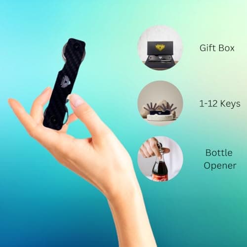 BRELIE Smart Key Chain Organizer- Key Holder for 1-12 Keys- Multifunctional- Bottle Opener- Sim Opener- Compact Carbon Fiber Key Chain- Lightweight, Black — view 4