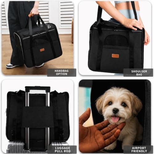 SOKANA Cat Carrier - Foldable Cat/Dog/Pet/Puppy Carrier Bag - Portable Pets Travel Carriers with Shoulder Strap and Top Opening Removable Mat, Durable Cat Basket of 15 lbs Airline Approved(Black, M) — view 6