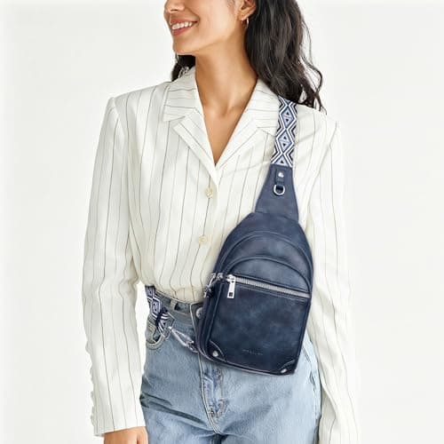 Lexiyat Anti Theft Crossbody Bags for Women Travel Chest Sling Bag Leather Handbags Fanny Pack Blue — view 2