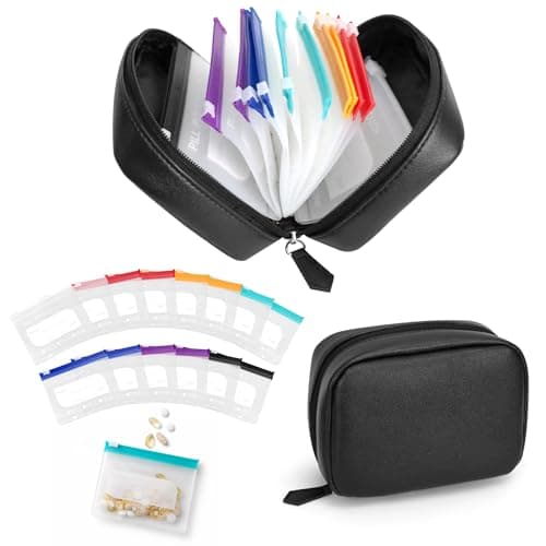 A8 Waterproof Pill Organizer Set,Pill Organiser With 14 Color-Coded Pill Pouch,7-14 Day Zipper Pill Pouches For Travel,Reusable Weekly Medicine Organiser Binder,Portable Dosset Box For Vitamin (Black)