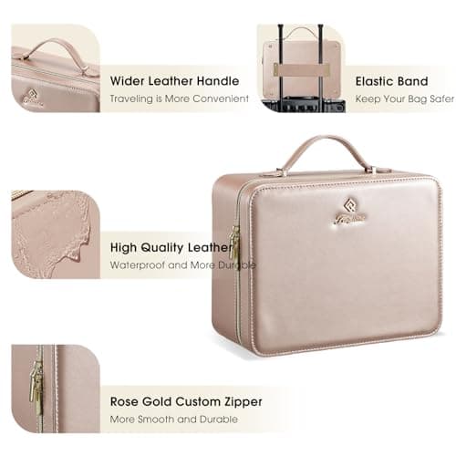 Makeup Case with LED Mirror Vanity Case Removable Light Up Mirror PU Leather Portable Makeup Artist Carry Vanity Box with Dividers Makeup Brush Holder, Champagne Gold — view 6