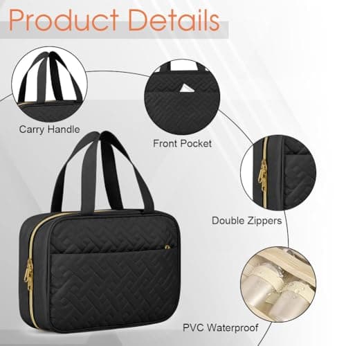OSDUE Hanging Toiletry Bag, Large Capacity Wash Bag for Women, Waterproof Travel Toiletry Bags with Hanging Hook Makeup Cosmetic Bags for Travel Size Accessories (B-Black) — view 4