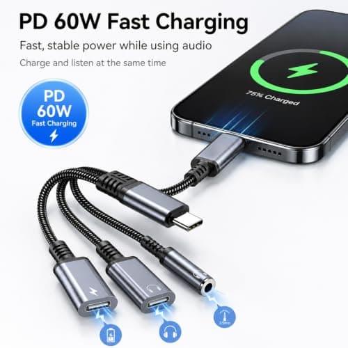 Hyleon 3-in-1 USB C to 3.5mm Headphone & Charger Adapter — view 5