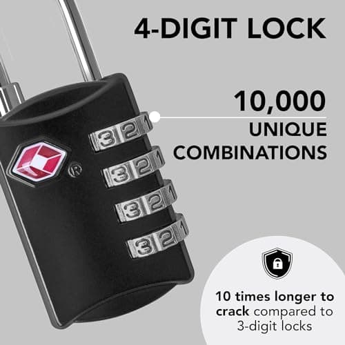 Desired Tools Luggage Locks TSA Approved (1 Pack), 4-Digit TSA Locks for Luggage, Locker, Suitcase, Backpack, School Bag, & Travel Bag - Portable, Rust-Resistant, & Secure Combination Lock, Black — view 3