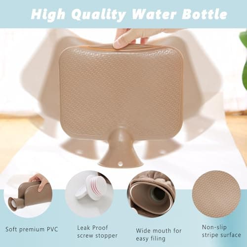 Double-Hand Water Bottle with Fleece Cover UK 1.2L Leakproof Large Rubber Hot Water Bag Fluffy Hot Water Bottles for Hands Neck Shoulder Pain and Hand Feet Warmer Pain Relief — view 2