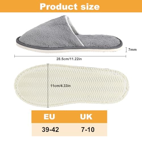 EQLEF Women's Travel Slippers, Grey, Size 7-10, Luxury Velvet, Anti-Slip, Reusable, Portable, Hotel, Spa, Bathroom, House Slippers — view 5