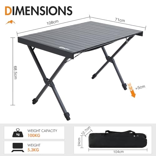 Portal Large Folding Camping Table 108x71cm Height Adjustable Picnic 100KG — view 2