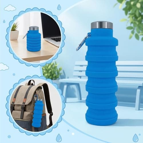 XcnPer Collapsible Water Bottle 500ml, Flexible Silicone Travel Water Bottle, Foldable Leakproof Sports Bottle with Carabiner for Gym Hiking Camping Cycling — view 3