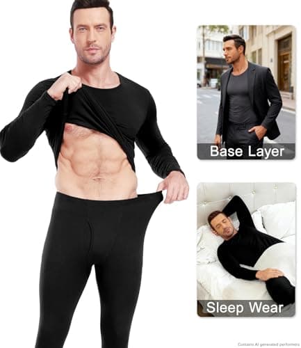 wirarpa Men's Thermal Underwear Set Cotton Long Johns Base Layer Black S — view 4