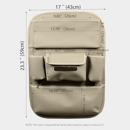 Viaviat Car Seat Organizers Waterproof Backseat Protector with Storage Pocket Large Leather Kick Mats for Kids Pets Automobile SUV Truck (Beige, Large Pocket) — view 3