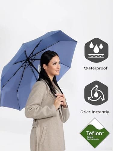 Windproof Travel Umbrella - Compact, Light, Full Automatic Open/Close - Folding Backpack Umbrella for Rain & Sun UV Preotection For Men & Women, Unbreakable 8 Fiberglass Ribs UK Design (Pigeon Blue) — view 5