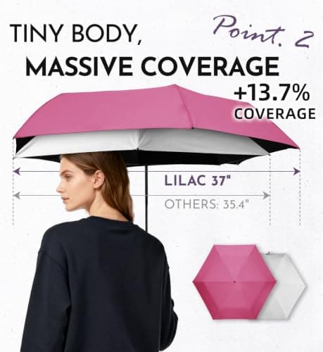 LILAC Mini Compact Folding Umbrella, Travel Pocket Rain Sun UPF 100+ UV — view 6