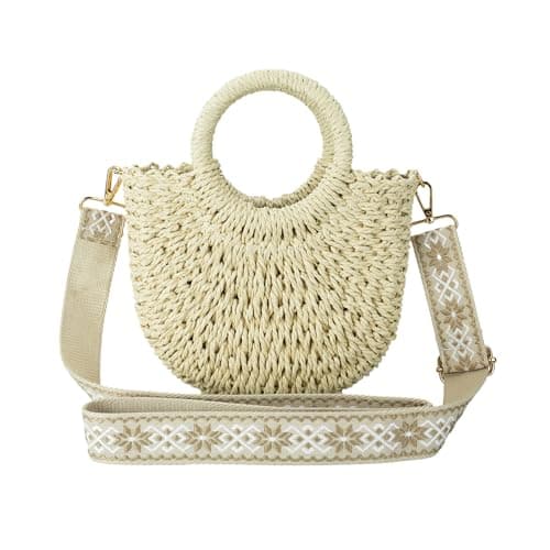 YYW Straw Bag Women Summer Beach Handwoven Casual Mini Tote Purse Beige