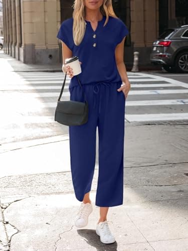 LILLUSORY Womens 2 Piece Lounge Gym Wear Sets Co Ord Tracksuits Navy M — view 5