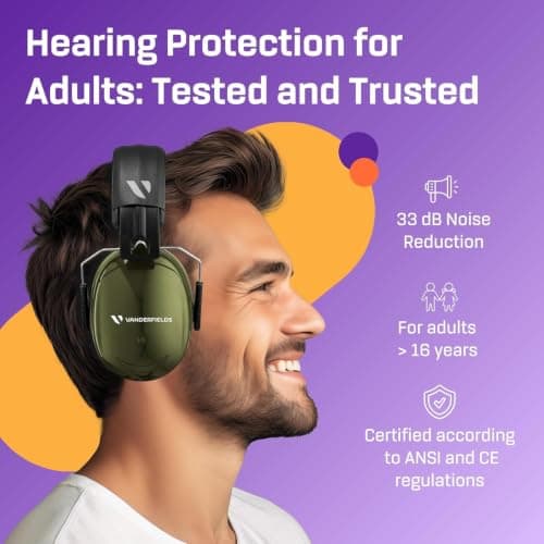 Vanderfields Adult/Teens Ear Defenders, Noise Cancelling, Army Green — view 2