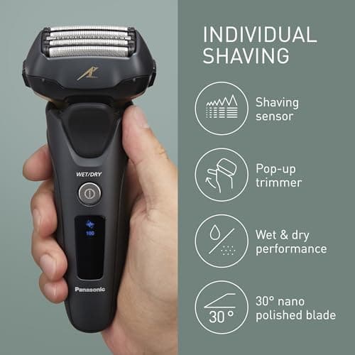 Panasonic Series 800 ES-LV97 5-Blade Wet and Dry Electric Shaver for Men, Rechargeable, Responsive Beard Sensor, Multi-Flex 16D Head, Auto Cleaning, Charging Stand, Gift for Men (2 pin UK Plug) — view 4