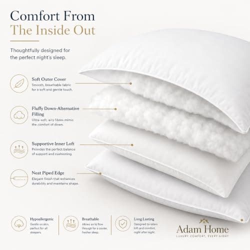 Adam Home Pillows 4 Pack Hotel Quality Side Sleeper Bounce Back Bed Pillow Quick rebound, Dust Proof Resistant Premium Filled Down Pillows Pack of 4 — view 4