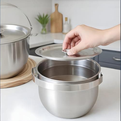 Campfire Pot,Camping Cookware Large Backpacking Pot - Stainless Steel Straining Bowl with Lid, Outdoor Gear for Travel Fishing Hiking Hunting BBQ Home Picnic — view 2