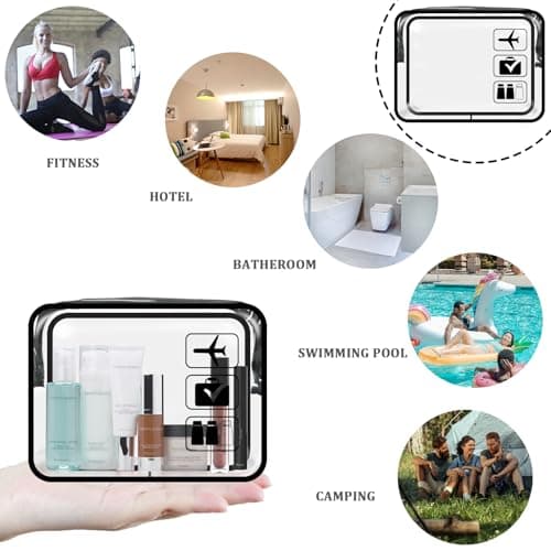 Clear Travel Toiletries Bag, 2 Pcs TSA Approved Toiletry Bag with Zippers Travel Accessories Portable Waterproof Cosmetic Makeup Bags for Women and Men (Black) — view 5