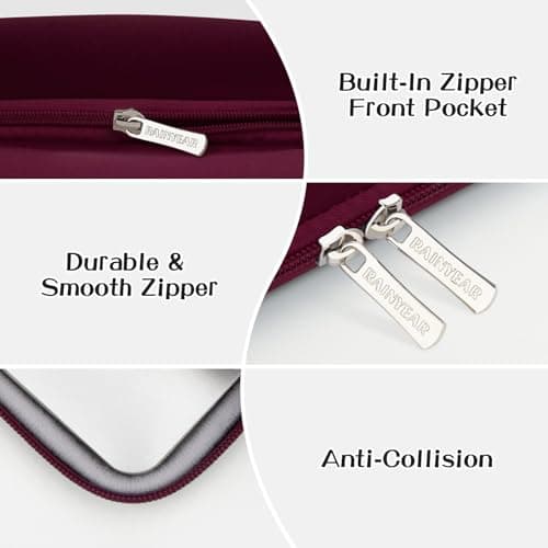 RAINYEAR 14 Inch Laptop Sleeve Padded Case with Front Pocket, Red — view 4