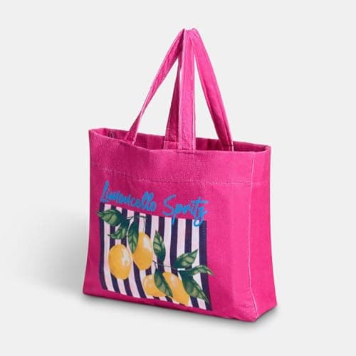 OHS Beach Tote Bags for Women, Limoncello Spritz Slogan Large Beach Bag with Matching Zip Pouch Waterproof Lining Reusable Grocery Bags for Women Travelling Shopping Pool, Pink — view 6