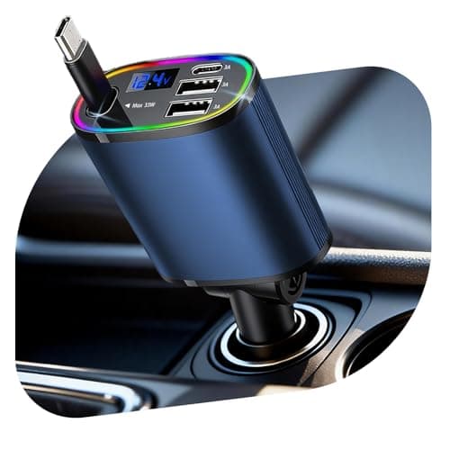Canareen 4-in-1 Retractable Car Charger 78W Fast for iOS Android (Blue)