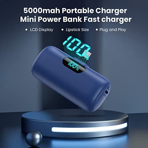 Feob Power Bank USB C 5000mAh,15W PD 3.0A Fast Charging Portable Charger Mini Power Bank LCD Display Battery Pack Compatible with iPhone 17/16/15 Series, Samsung/Note/Moto/LG/Pixel/Nexus etc - Blue — view 6