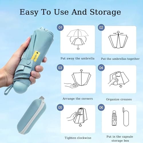 Shunshi Folding Travel Umbrella 6 Ribs Folding Sun Anti-UV Windproof Rain Umbrella,Fast Dry,Portable Pocket Lightweight Small Compact Umbrella with Capsule Case for Men Women Teens (Blue) — view 4