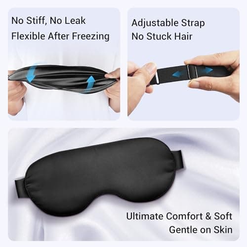 Cooling Eye Mask for Puffy Eyes, Dark Circles & Migraine Relief, Reusable Gel Cold Compress with Adjustable Strap for Headaches, Tired Eyes, Sleep & Post-Surgery Care, Black — view 6