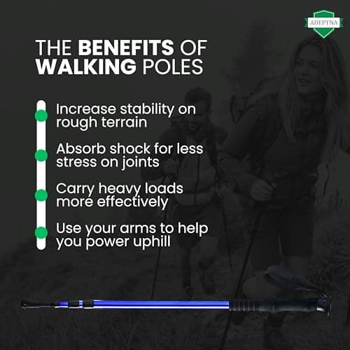 ADEPTNA 1 Pair Premium Telescopic Hiking Poles - Lightweight and Durable Aluminium Alloy Construction for Ultimate Outdoor Performance or general walking - Adjustable Height 65cm - 135cm — view 4