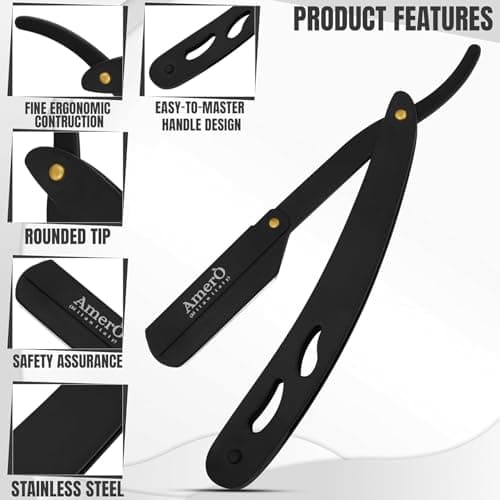Professional Barber Kit with Leather Pouch – Includes Straight Razor, Hair Comb, 5.5" Barber Scissors & Thinning Razor – Portable Grooming Set for Haircutting, Styling & Shaving — view 4