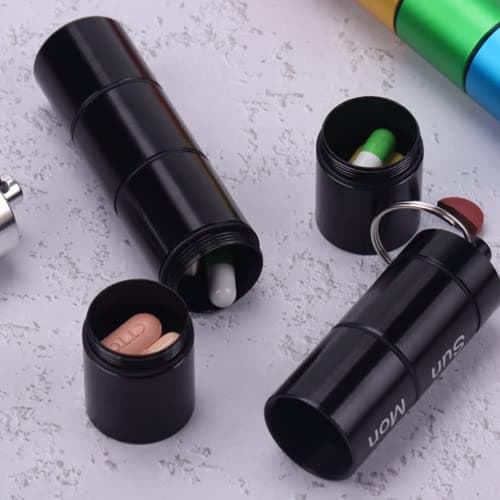 Pill Box 7 Day Metal,Weekly Pill Box Organiser Portable Pill Cases Waterproof Daily Pill Container Holder Metal Pocket Pill Boxes Travel Pill Holder for Men Women (Black) — view 4