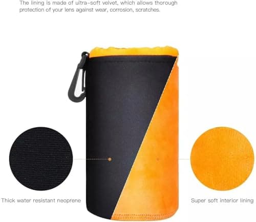 Yangers 4-Pack Camera Lens Pouch Set Case– Thick 4mm Neoprene with Soft Velvet Lining – Water-Resistant Drawstring Bags with Carabiner & Belt Loop – S/M/L/XL for DSLR & Mirrorless Lenses — view 5