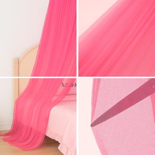 Vicloon Bed Canopy, Mosquito Net for Single Beds, Princess Canopy, Round Dome Hanging Bed Curtains for Girls Room Decor (Pink) — view 3