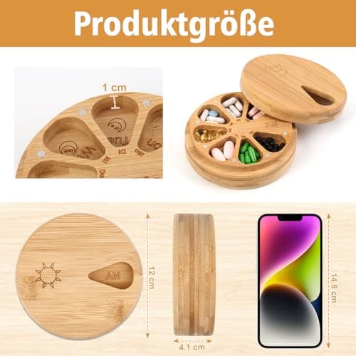 Weekly Medication Pill Organiser Box Pill Box Wooden Tablet Organiser 2 Times a Day Tablet Box Supplement Organiser AM PM Travel Pill Case Medicine Storage Box for Medication Vitamins Fish Oils — view 2