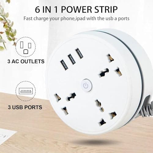 Universal Power Strip,Retractable Portable Power Strips,with 3 Outlets 3 USB Ports,Small Portable Desk Charging for Office, Travel (9.2ft) — view 2