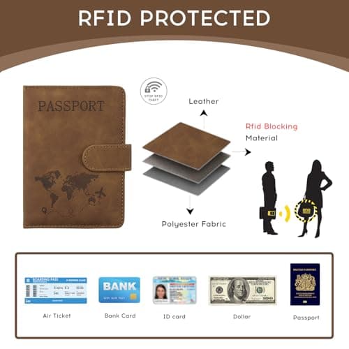 ILIYAH Passport Holder PU Leather RFID Blocking Passport Cover Travel Wallet Case with Card Slot & Elastic Strap Passport Covers (Brown MG) — view 3