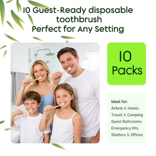 FEHHTO 10 Pack Bamboo Toothbrushes Kit, Disposable Travel Toothbrushes with Toothpaste (6g), Individually Wrapped Guest Dental Kit for Hotel Amenities, Airbnb Hosts, Travel & Camping — view 6