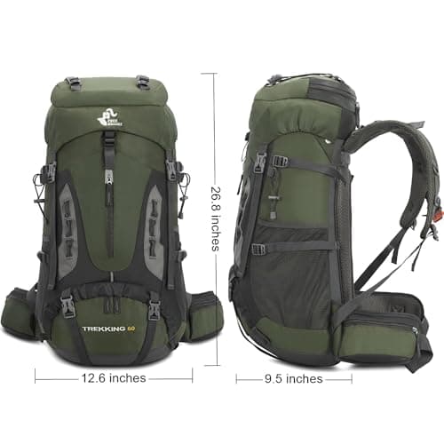 Bseash 60L Waterproof Lightweight Hiking Backpack with Rain Cover,Outdoor Sport Travel Daypack for Climbing Camping Touring (Army Green) — view 2
