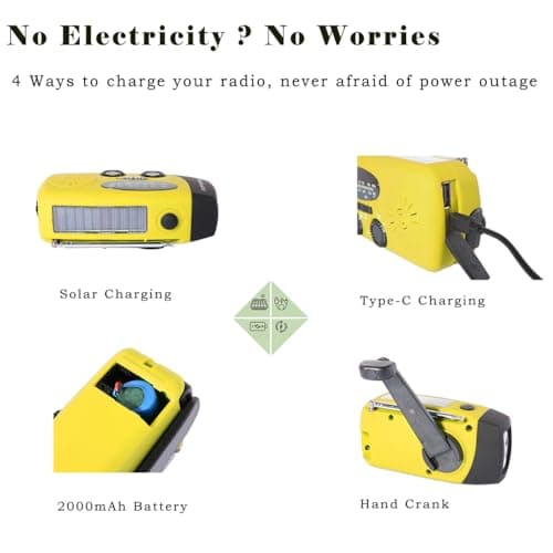 Wind Up Emergency Radio, Solar Hand Crank Survival AM FM Weather Radio — view 2